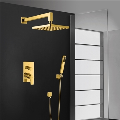 Bravat Elegant Wall Mount Gold Shower Head With Hand-Held Shower & Mixer