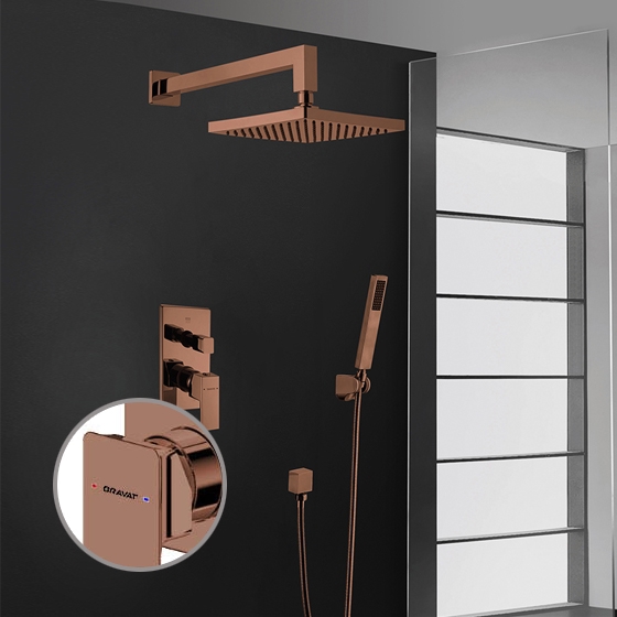 BathSelect Bravat New Wall Mount Bronze Shower Head With Hand-Held Shower & Thermostatic Shower Mixer