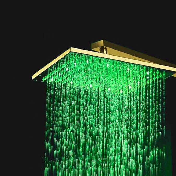 BathSelect 12" Gold Tone Finish Square Color Changing LED Rain Shower Head