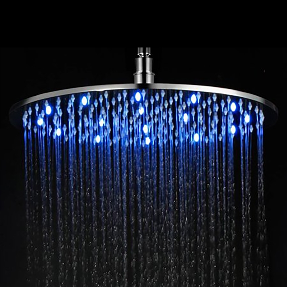 LED 12'' Bathroom Nickel Rain Shower Head 3 Color Changing Water Light Rainfall 