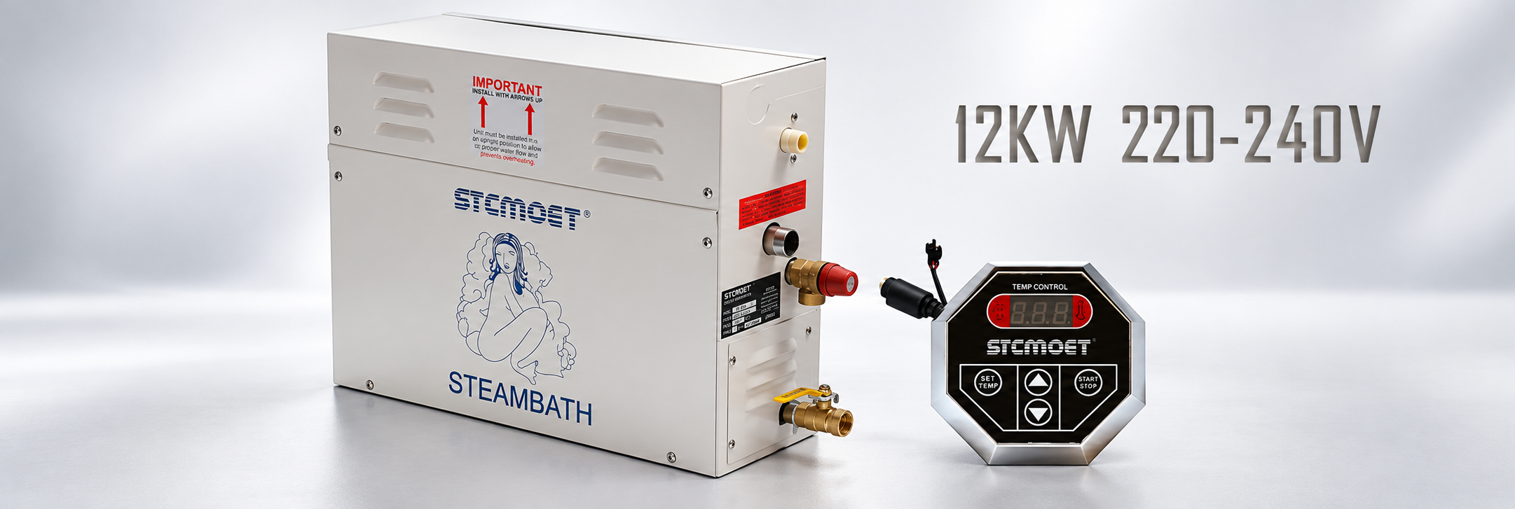 BathSelect 12 kW spa shower sauna bath steam generator with digital controller