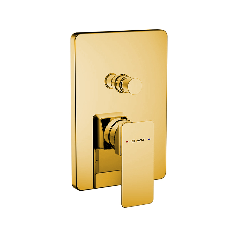 Bravat Solid Brass Square Shower Mixer Control Valve In Gold Finish