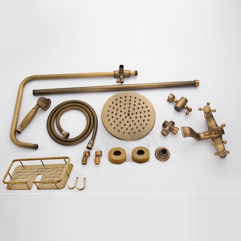 gotonovo Antique Brass Exposed Bathroom Shower Faucet with Shower Shel
