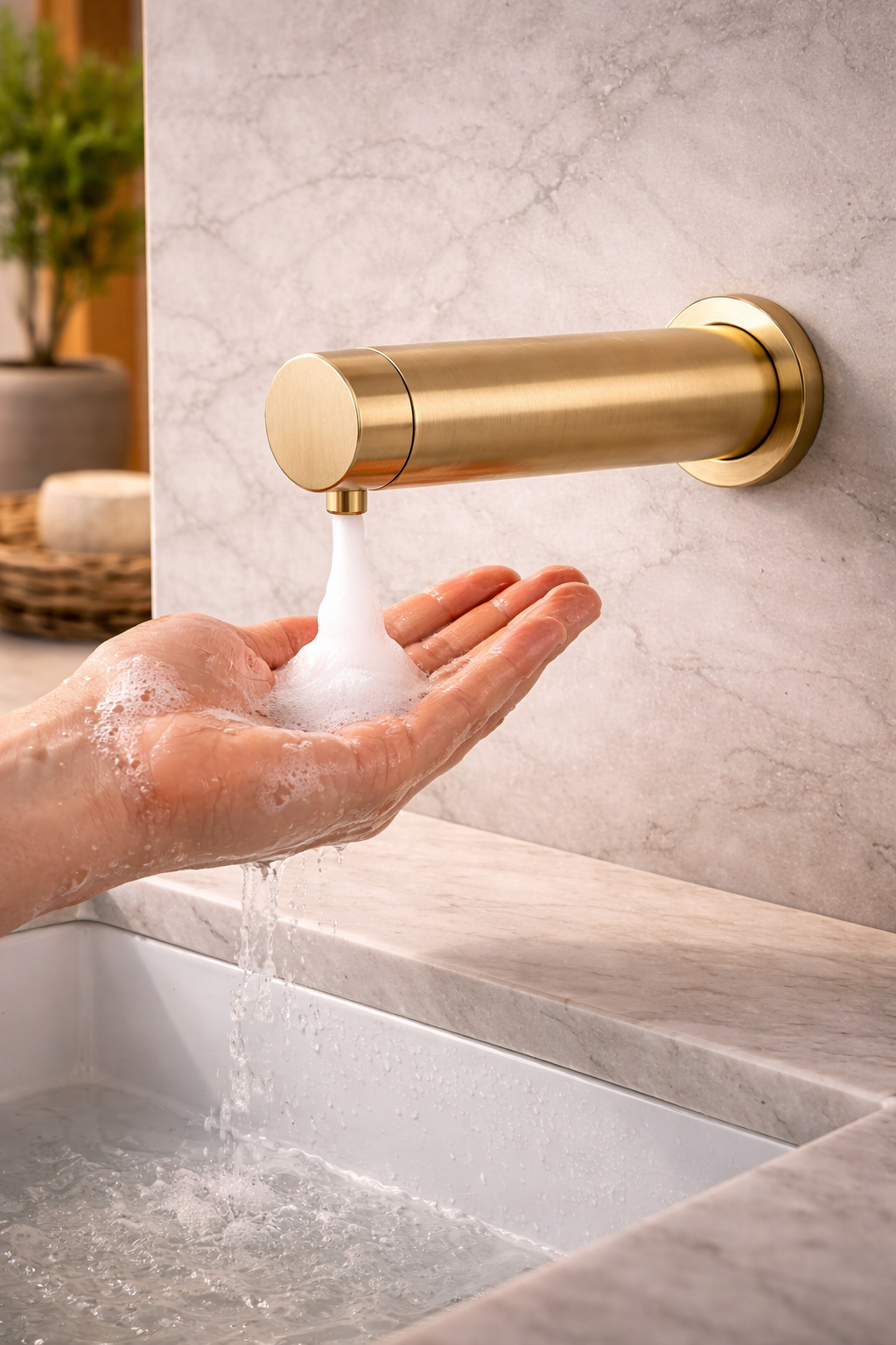 Touchless faucet and soap dispenser set