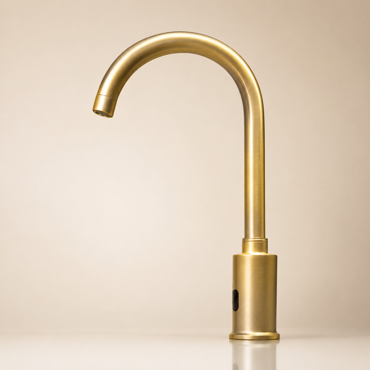 Wella Goose Neck Brushed Gold Commercial Sensor Faucet for coordinated public restroom design