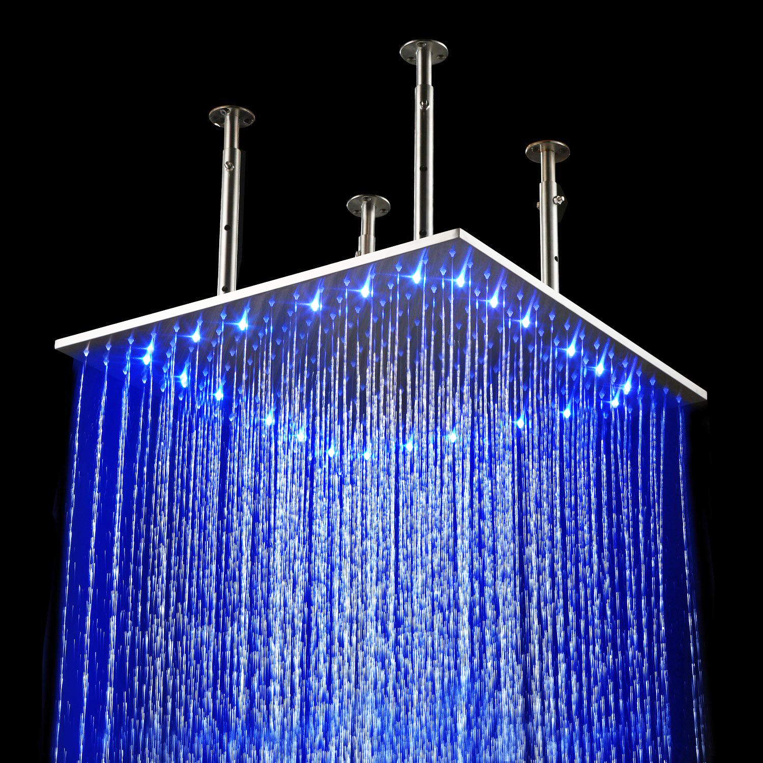 BathSelect 20" Stainless Steel Multi Color Water Powered Led Shower Available in Chrome, Satin Nickel, Copper Metallic and Gold Metallic finish