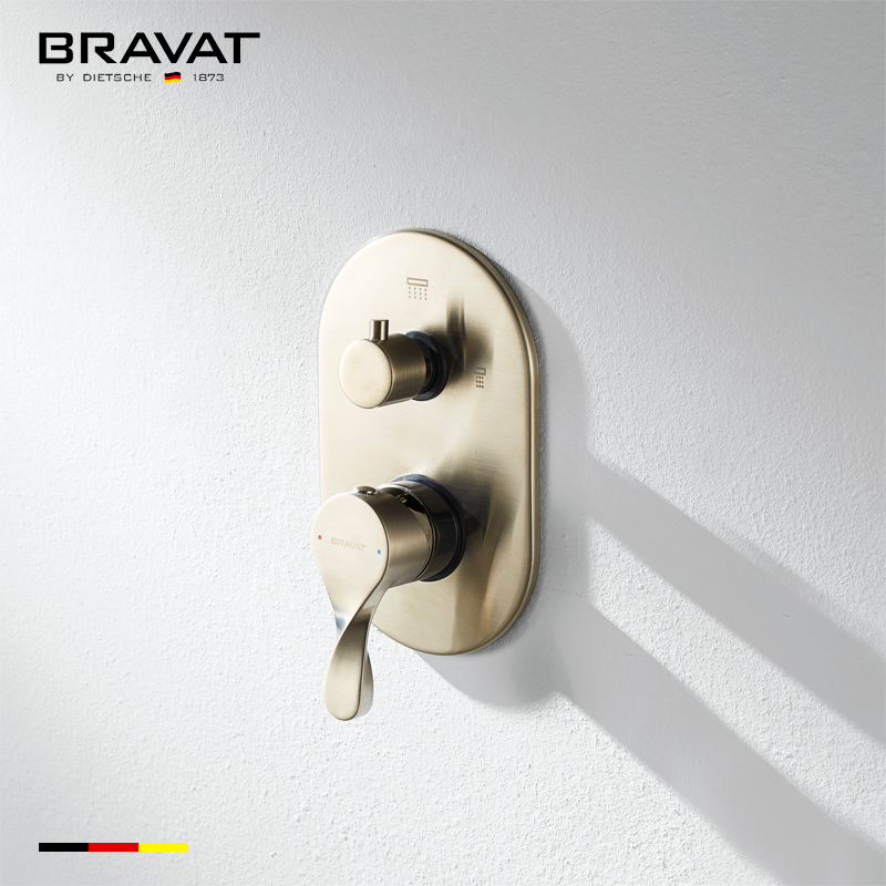 Bravat Wall Mount Brushed Nickel Dual Handle Thermostatic Shower Mixer