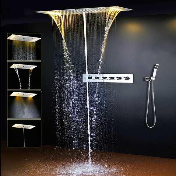 LED Light Ceiling Rainfall Shower Set With Hot And Cold Water Mixer