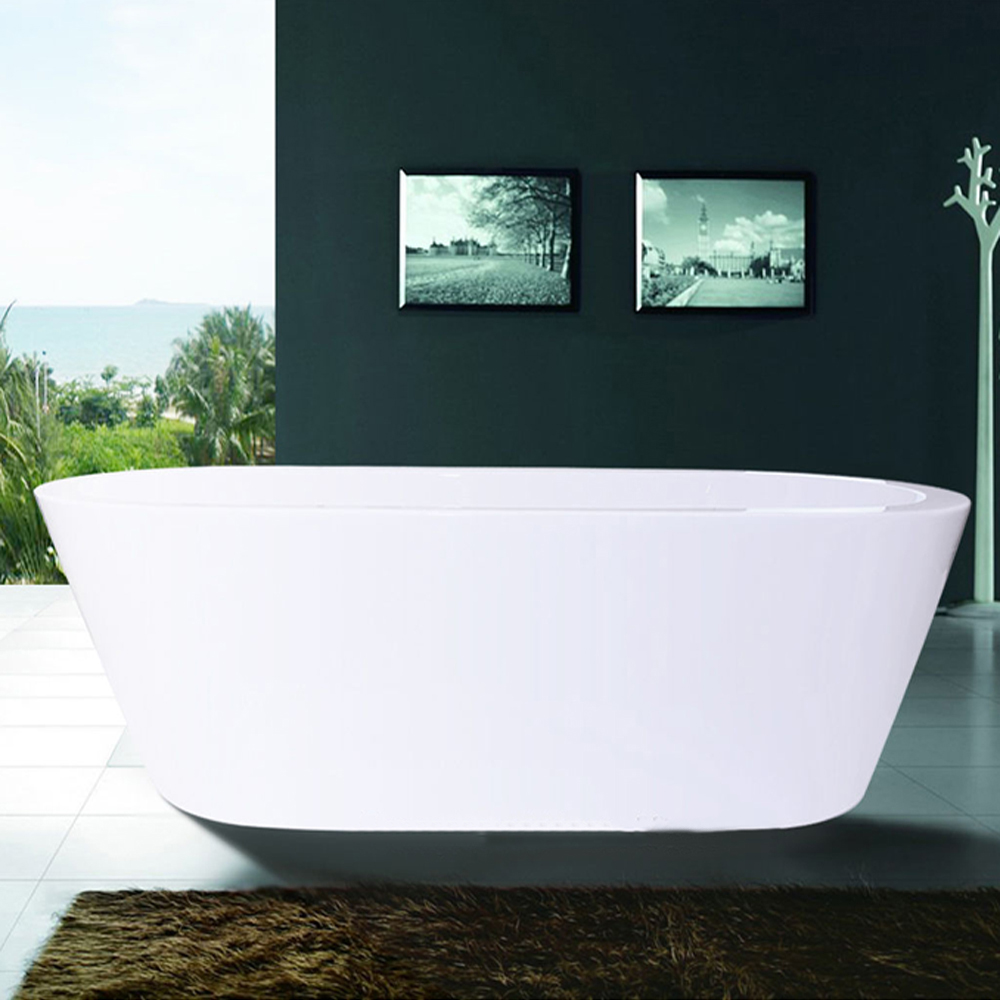 Princeton 71" Luxury White Acrylic Bathtub Overflow & Chrome Tub Filler with Floor Mounted Faucet