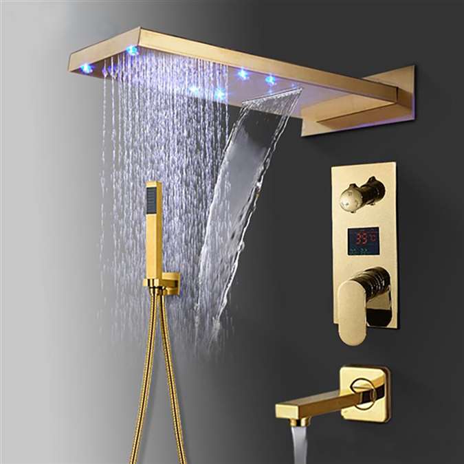Riviera LED Rectangular Shower Head With Touch Panel Controller And Handheld Shower 
