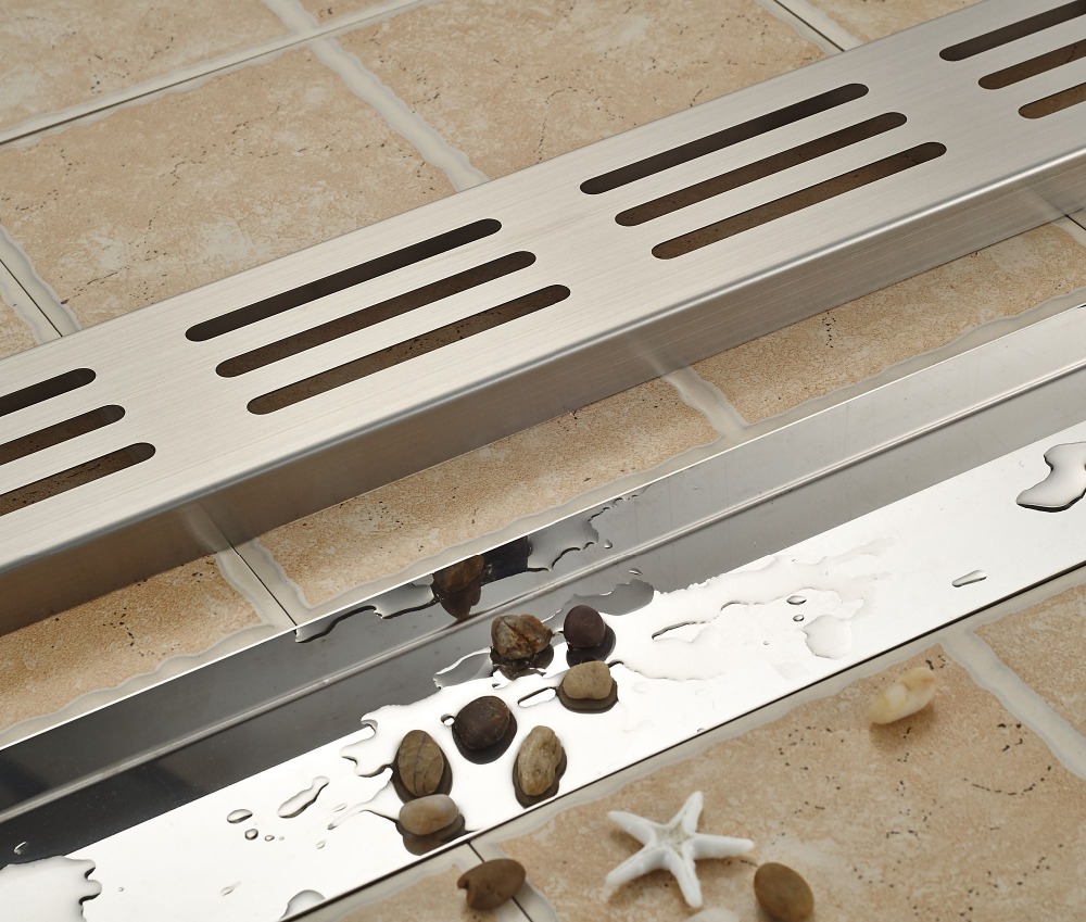 Brushed Nickle Floor Drain Bathroom Crave Rectangle Drain 35.4