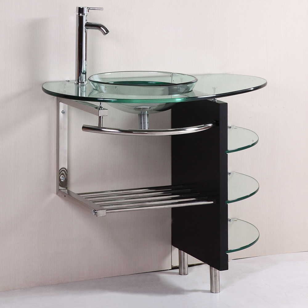 Prima 40 inch Contemp Glass Bowl vessel Sink & wood Vanity with Matching Faucet