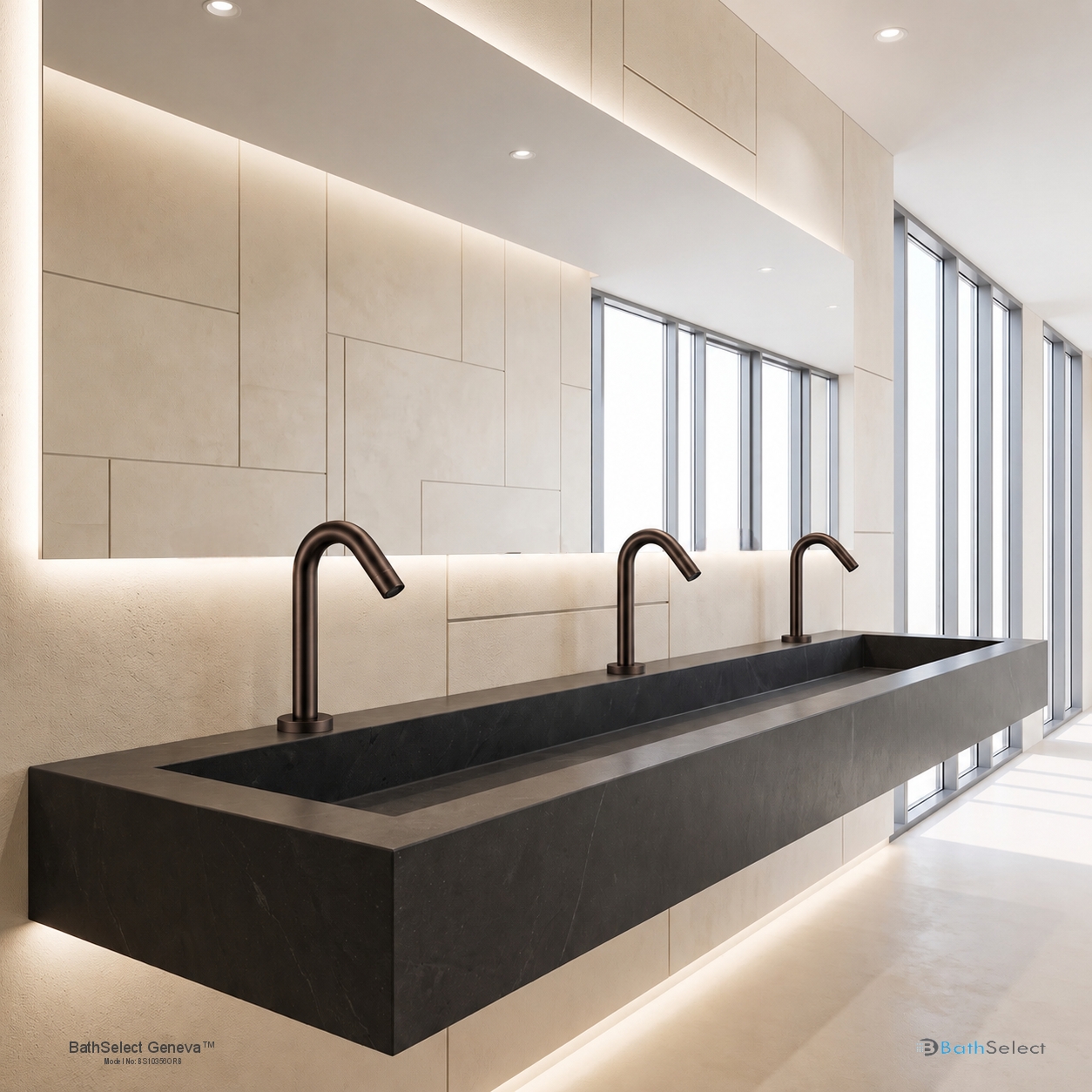 Commercial restroom specification environment featuring coordinated BathSelect fixtures