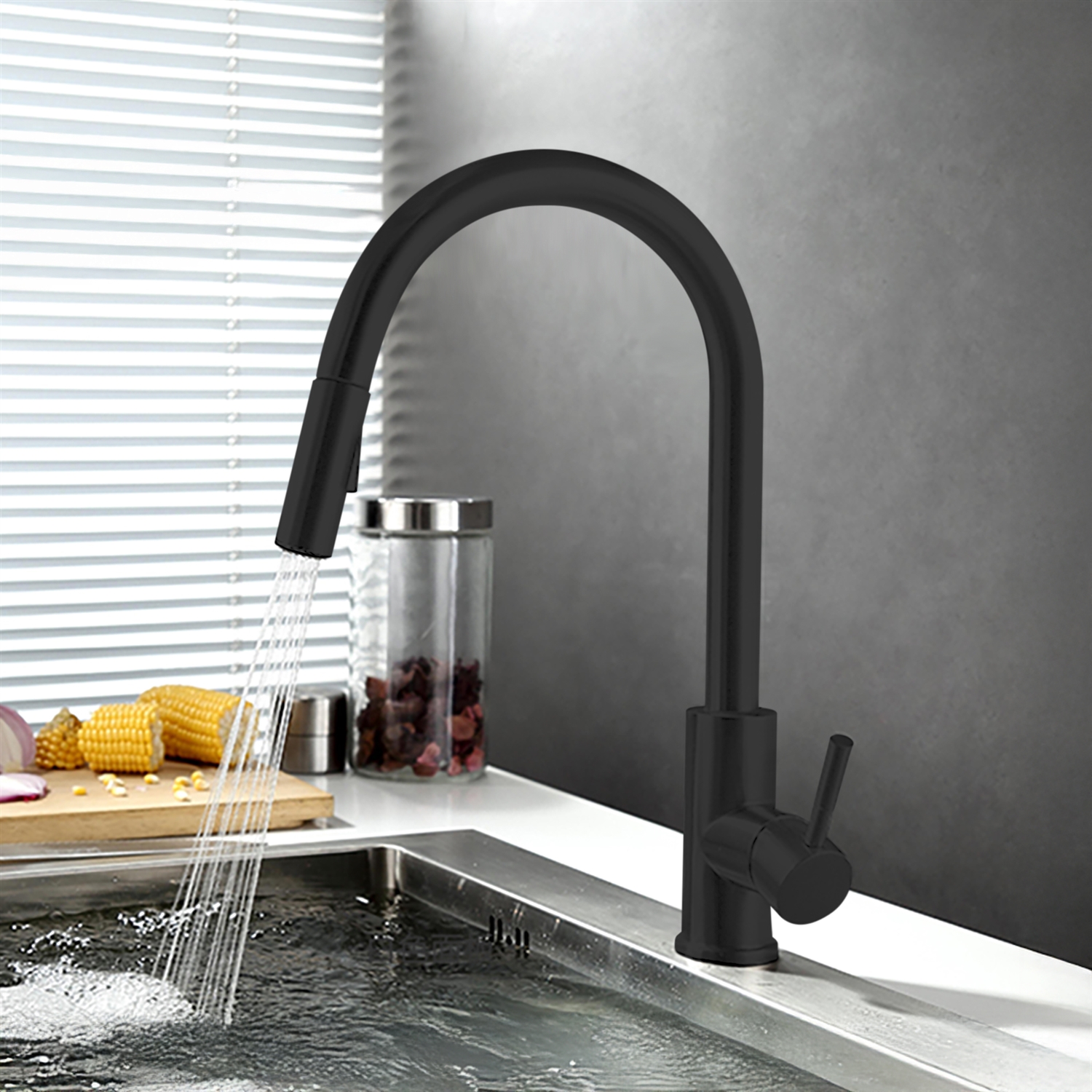 BathSelect Bevagna Single Handle Kitchen Touch Faucet With Pull Down Sprayer in Matte Black