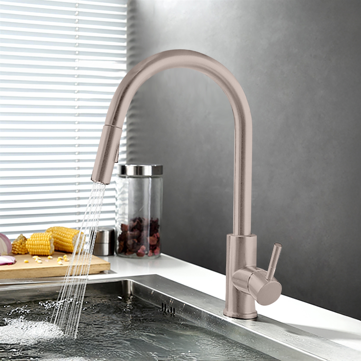 BathSelect Bevagna Single Handle Kitchen Touch Faucet With Pull Down Sprayer in Brushed Nickel