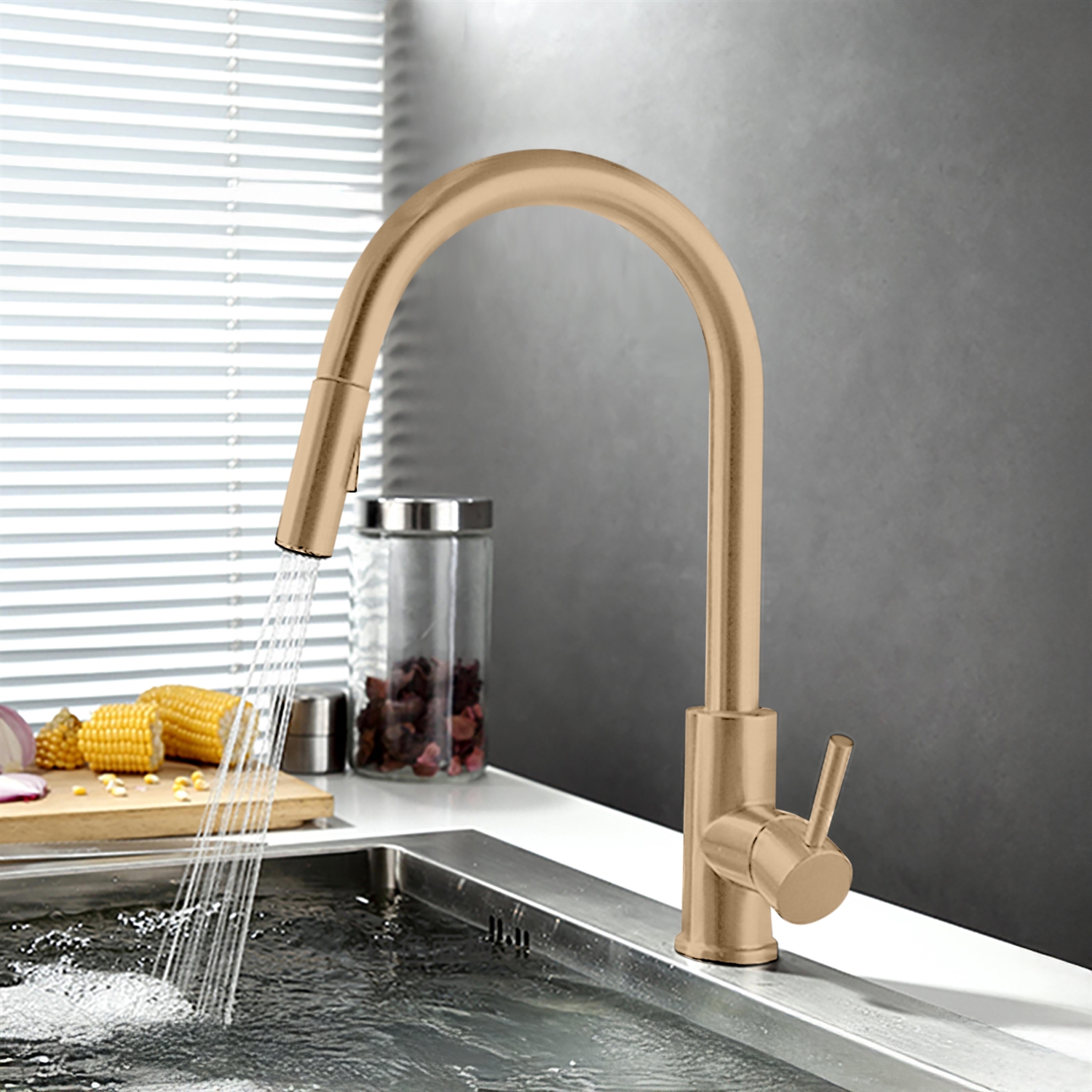 BathSelect Bevagna Single Handle Kitchen Touch Faucet With Pull Down Sprayer in Champagne