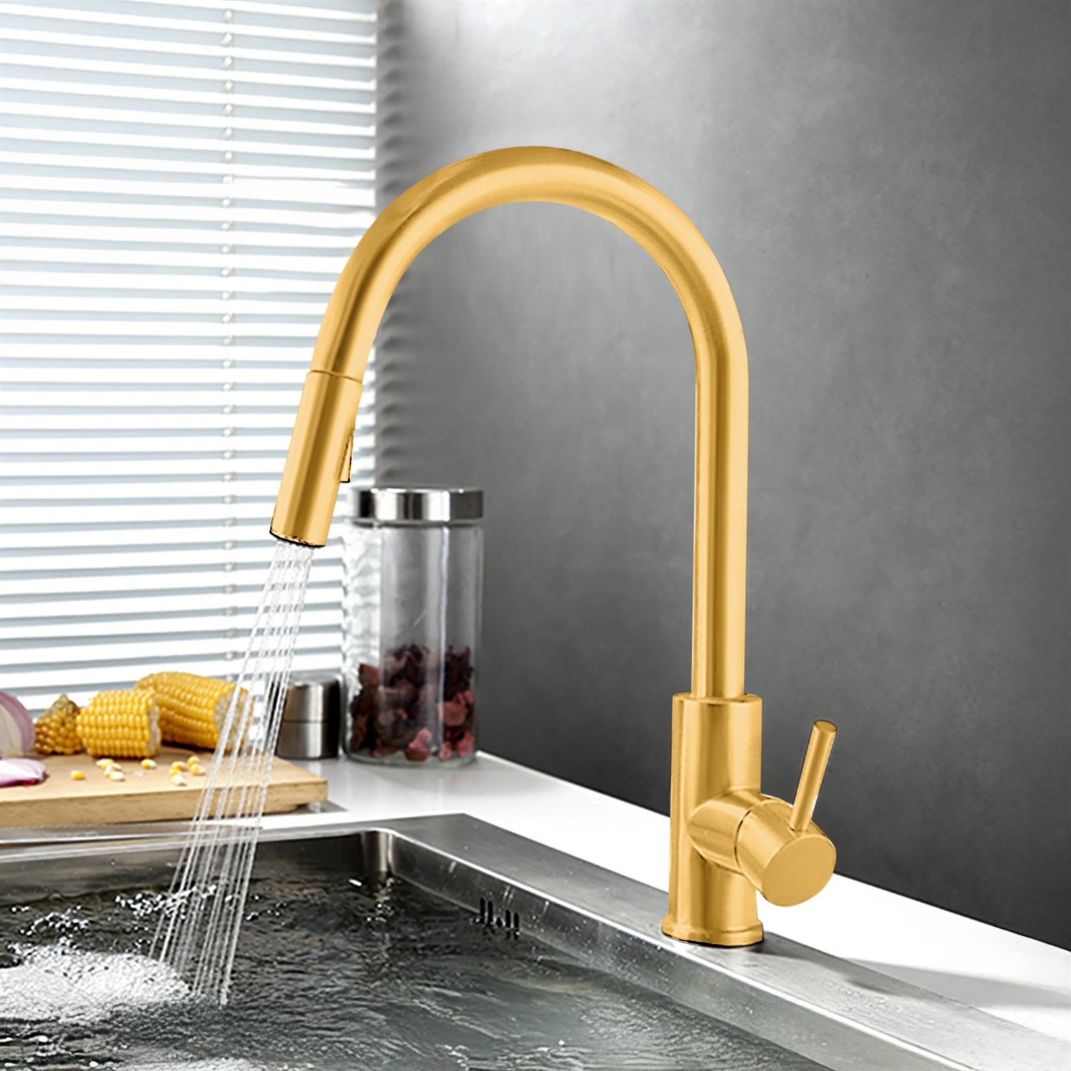 BathSelect Bevagna Single Handle Kitchen Touch Faucet With Pull Down Sprayer in Gold