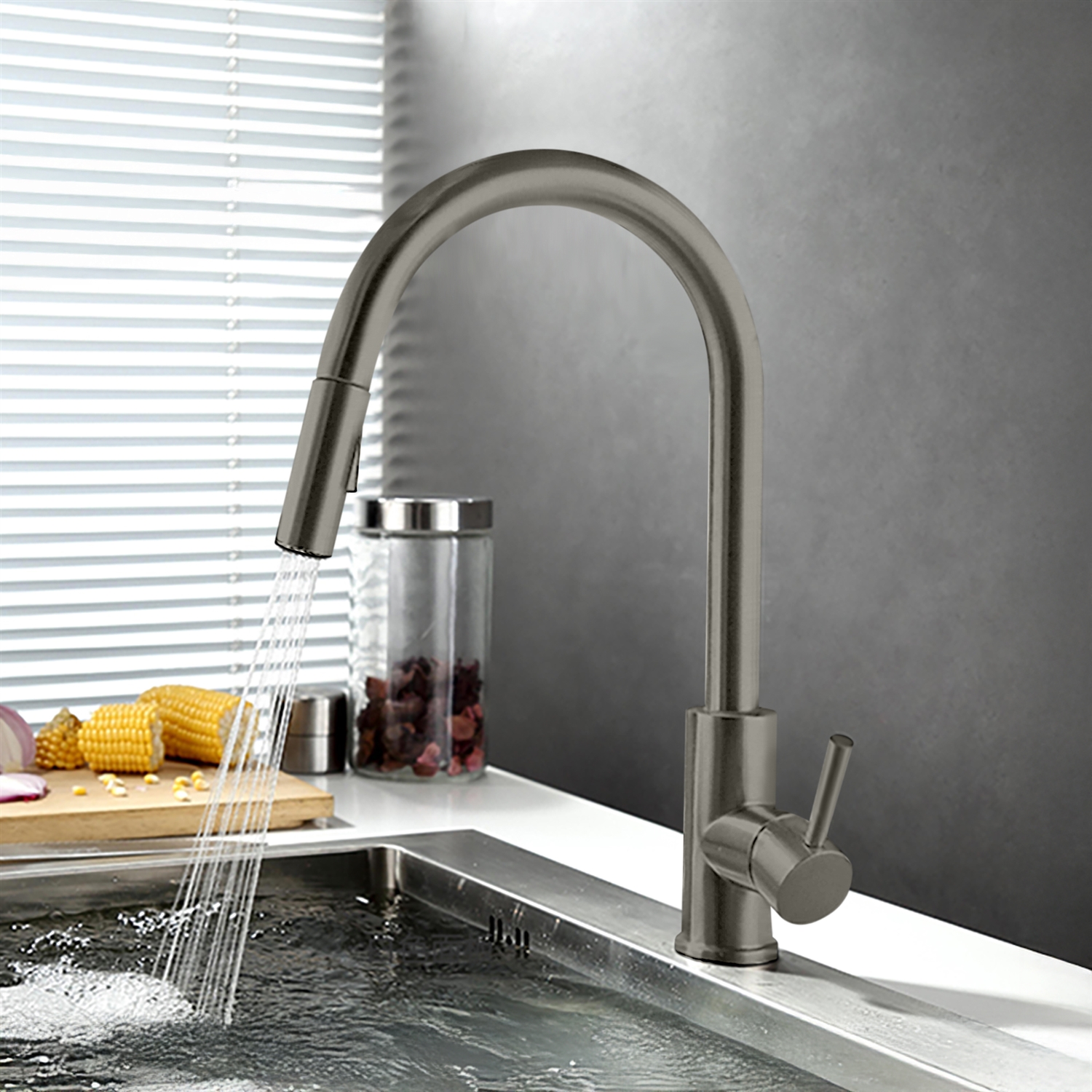 BathSelect Bevagna Single Handle Kitchen Touch Faucet With Pull Down Sprayer in Gun Metal Gray