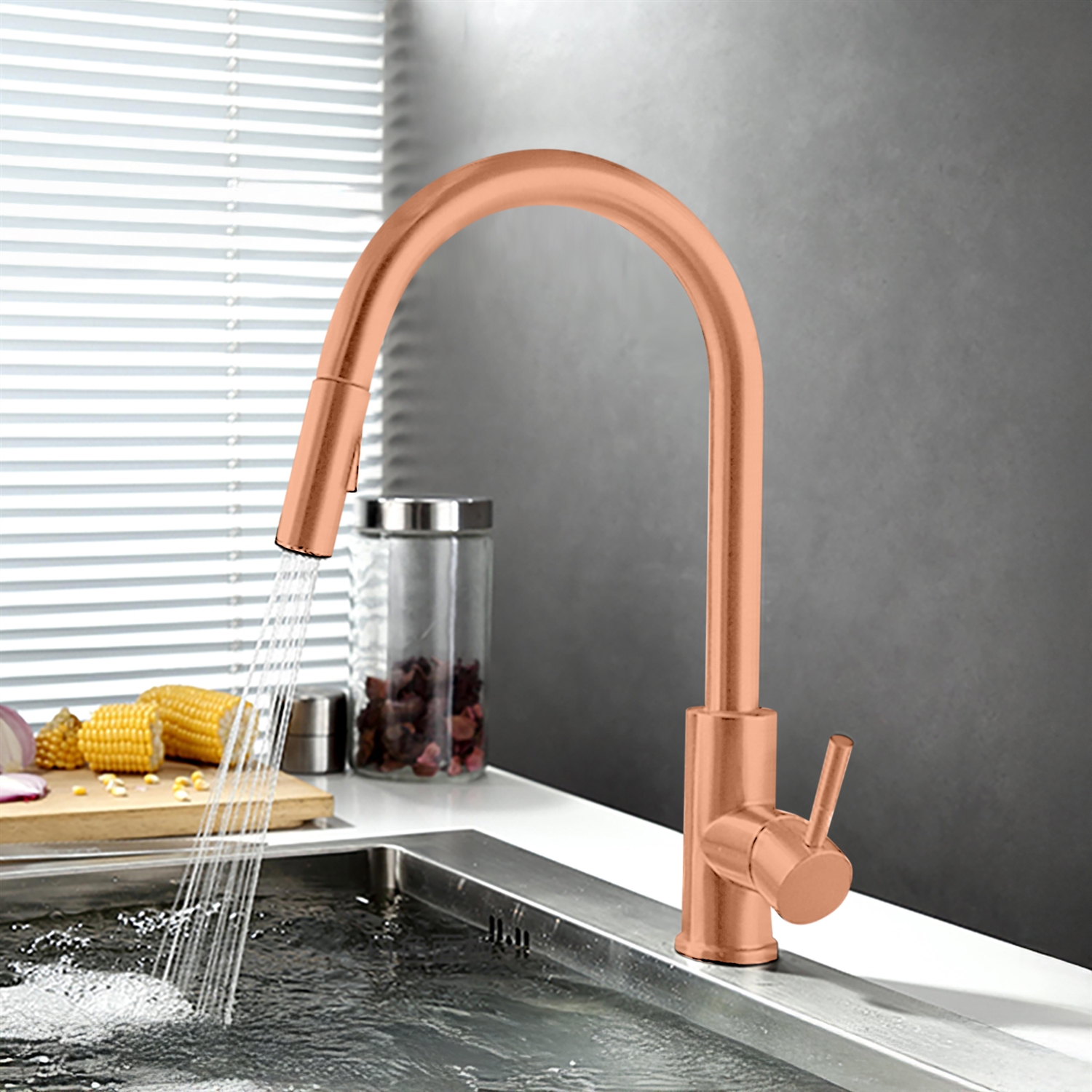 BathSelect Bevagna Single Handle Kitchen Touch Faucet With Pull Down Sprayer in Rose Gold