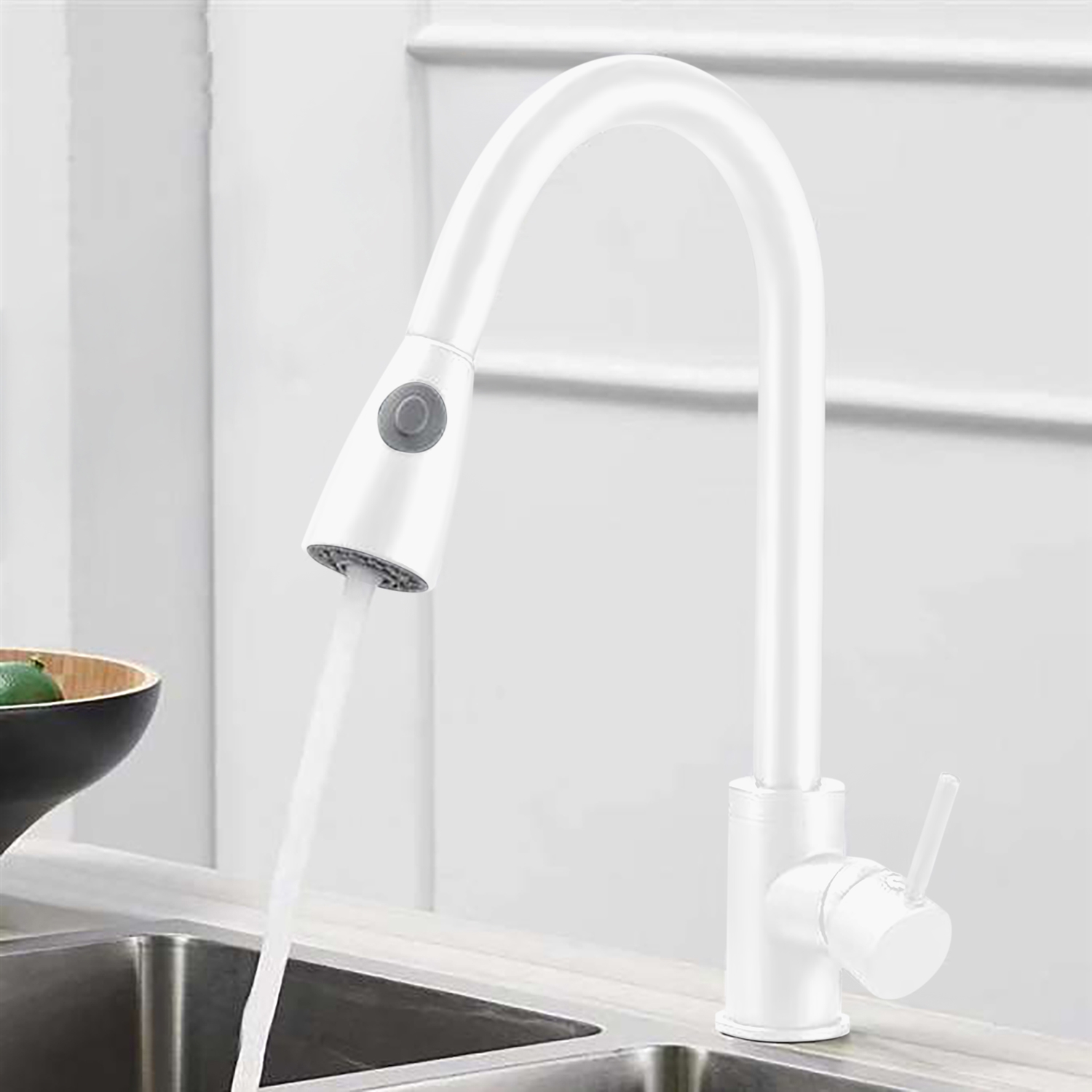 BathSelect Sabiote Matte White Single Handle Hot and Cold Sensor Touch Kitchen Sink Faucet