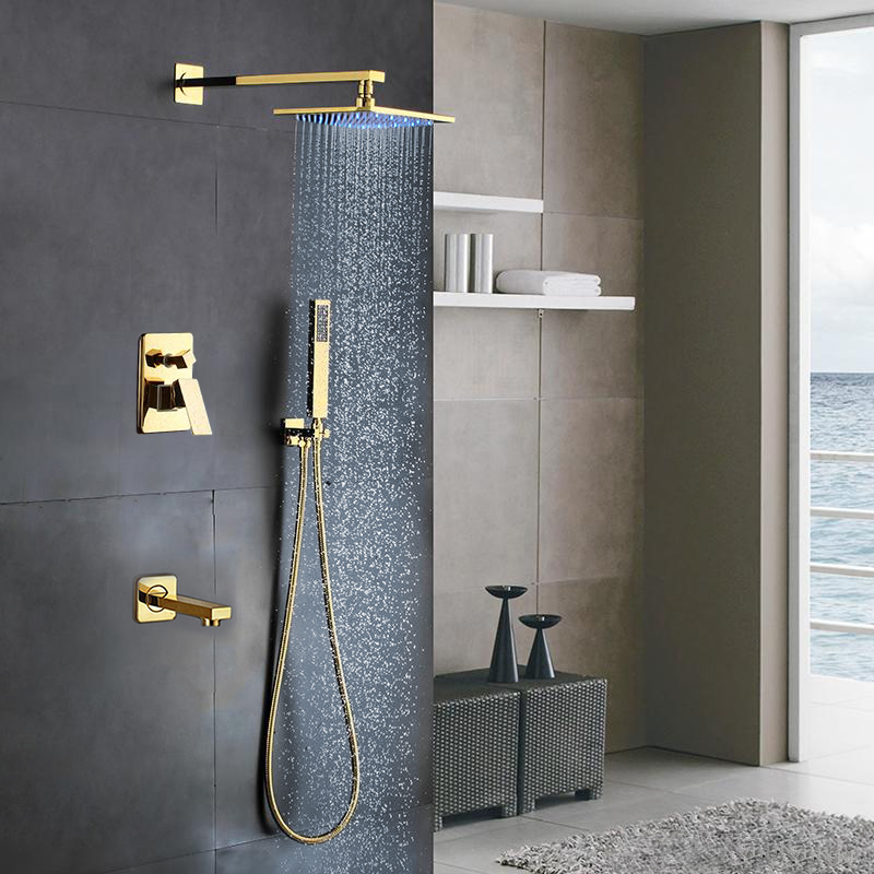 Florence Gold Wall Mount LED Rainfall Shower Set