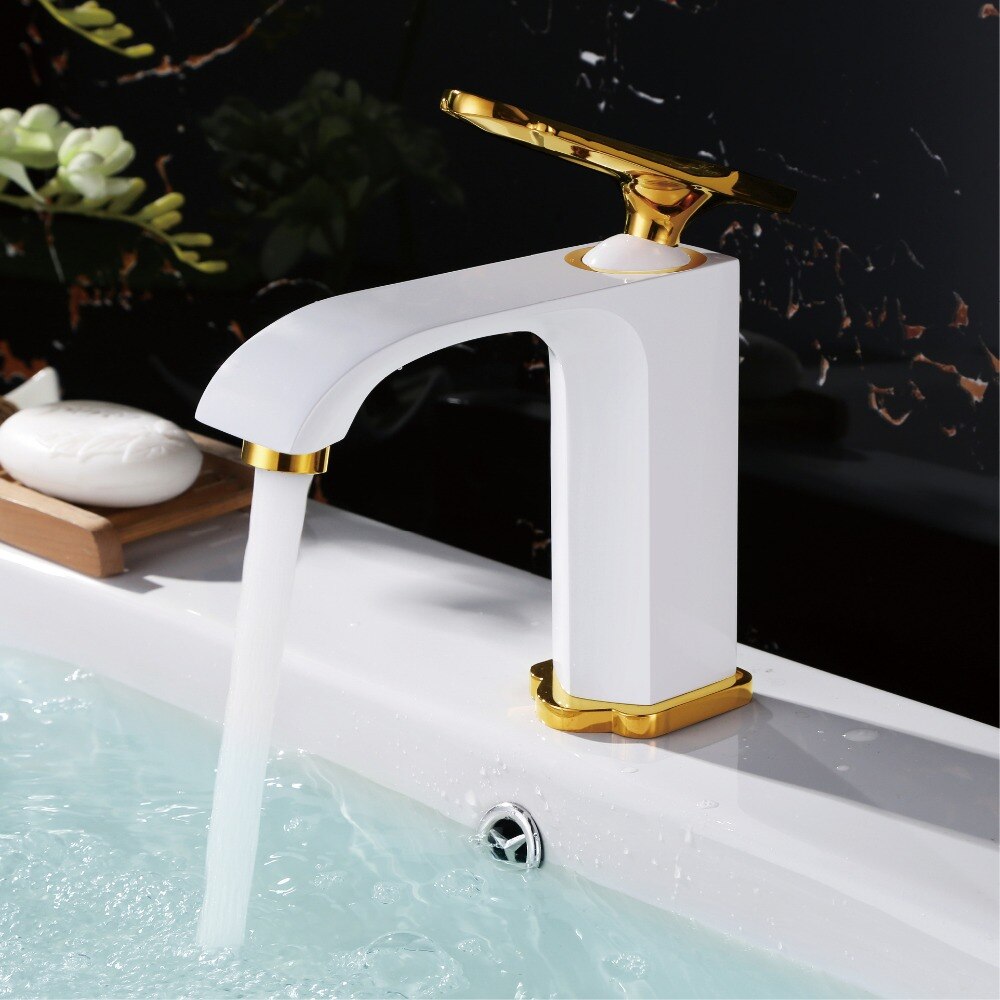 BathSelect Alea Brass White and Gold Bathroom Sink Faucet