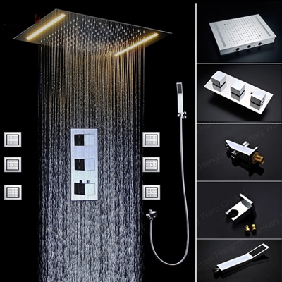 Venice Rectangular Thermostatic LED Shower Set with 4 Inch Jet Body Massage