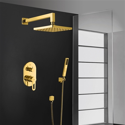 Bravat Gold Square Wall Mount Shower Head With Hand-Held Shower & Mixer
