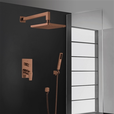 BathSelect Oil Rubbed Bronze Finish Wall Mount Square Shower Head With Hand-Held Shower & Mixer