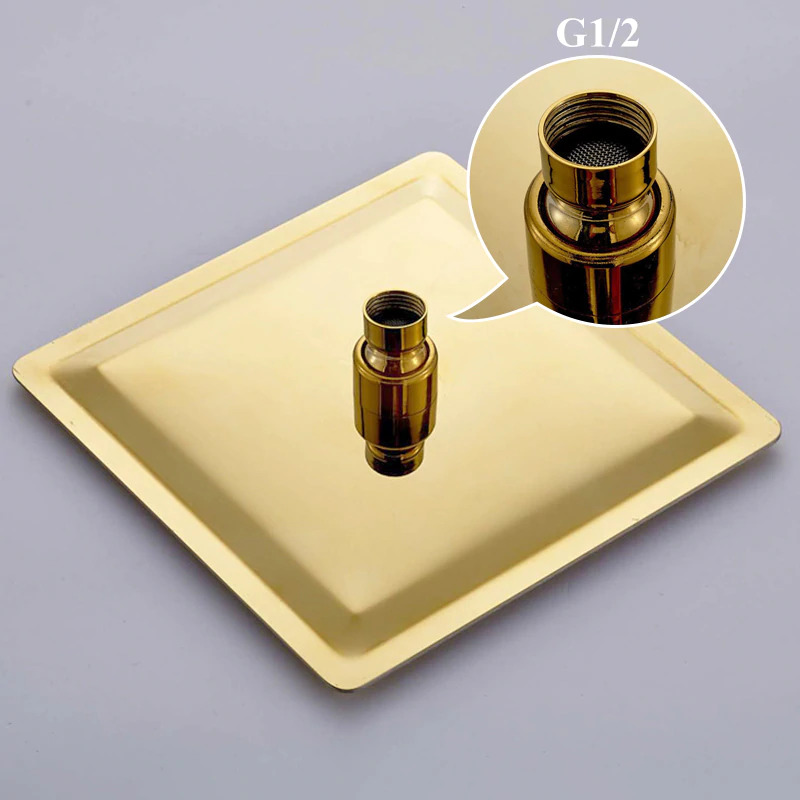 Designer Gold Finish Brass 12 inch Shower Head