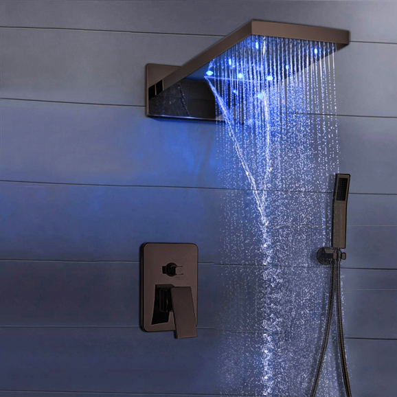 BathSelect Mugla Rectangular Style LED Shower Head Ceramic Valve Material With Hand Shower
