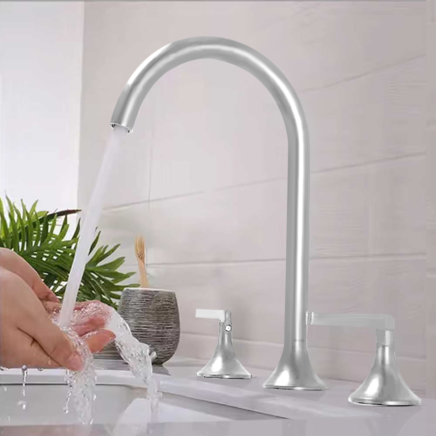 BathSelect Le Portel Chrome Widespread Rotation Basin Faucet