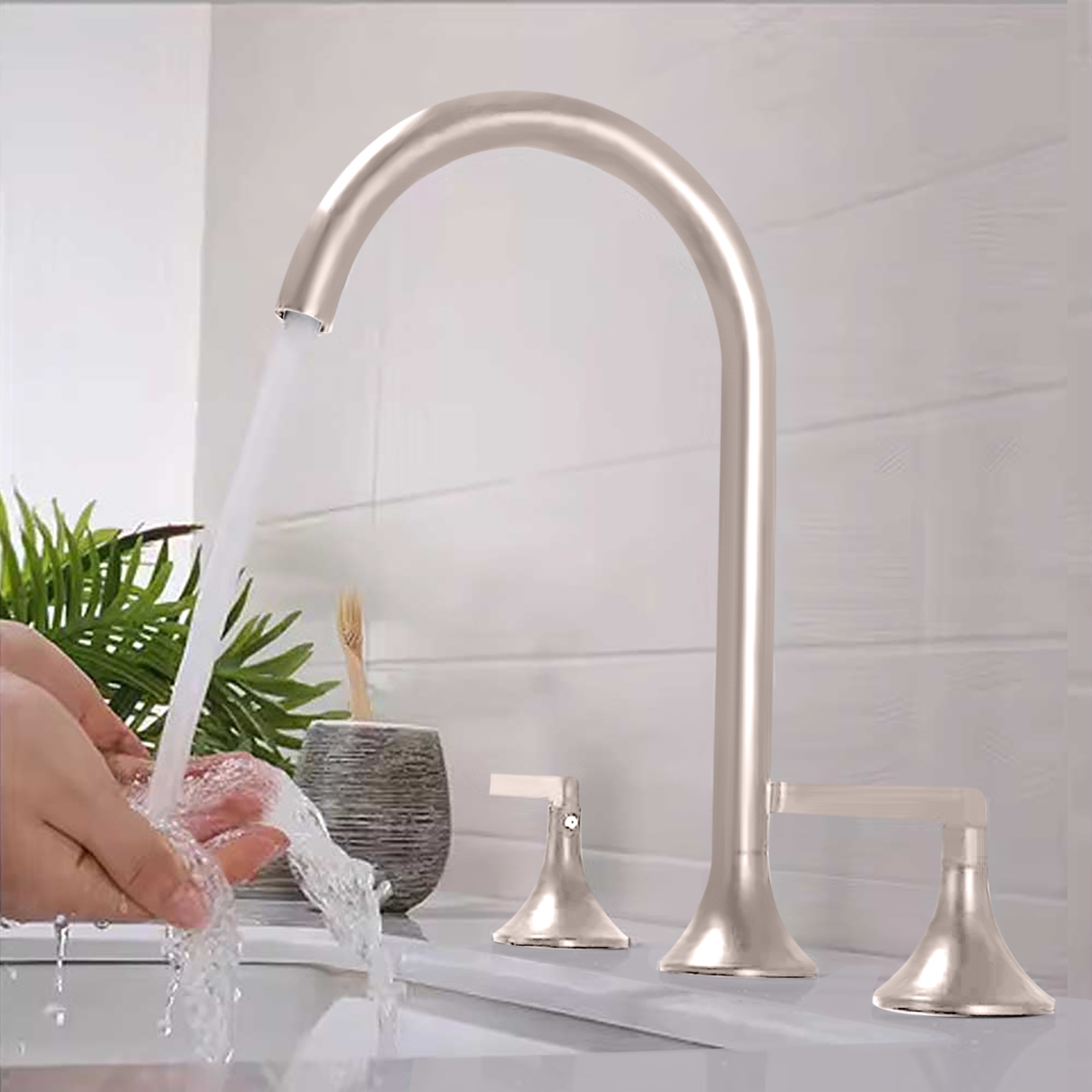 BathSelect Le Portel Brushed Nickel Widespread Rotation Basin Faucet