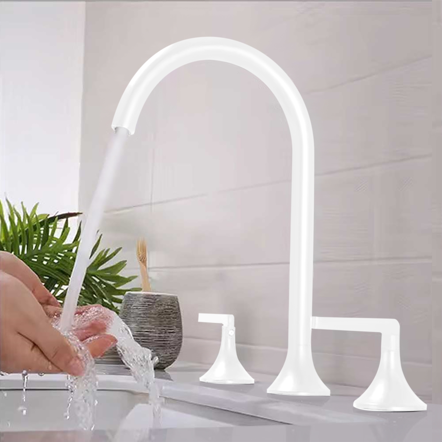 BathSelect Le Portel Matte White Widespread Rotation Basin Faucet