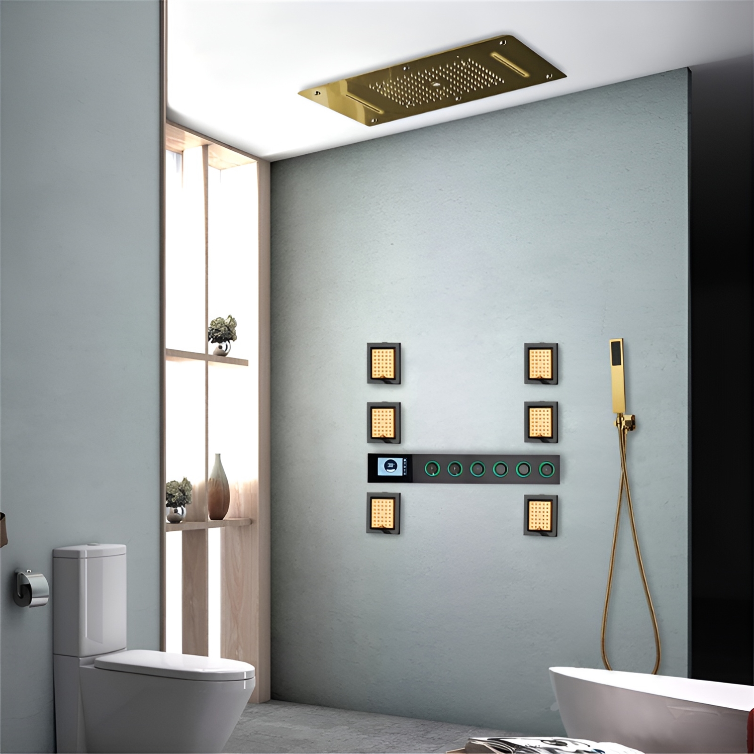 massage shower panels for coordinated water delivery