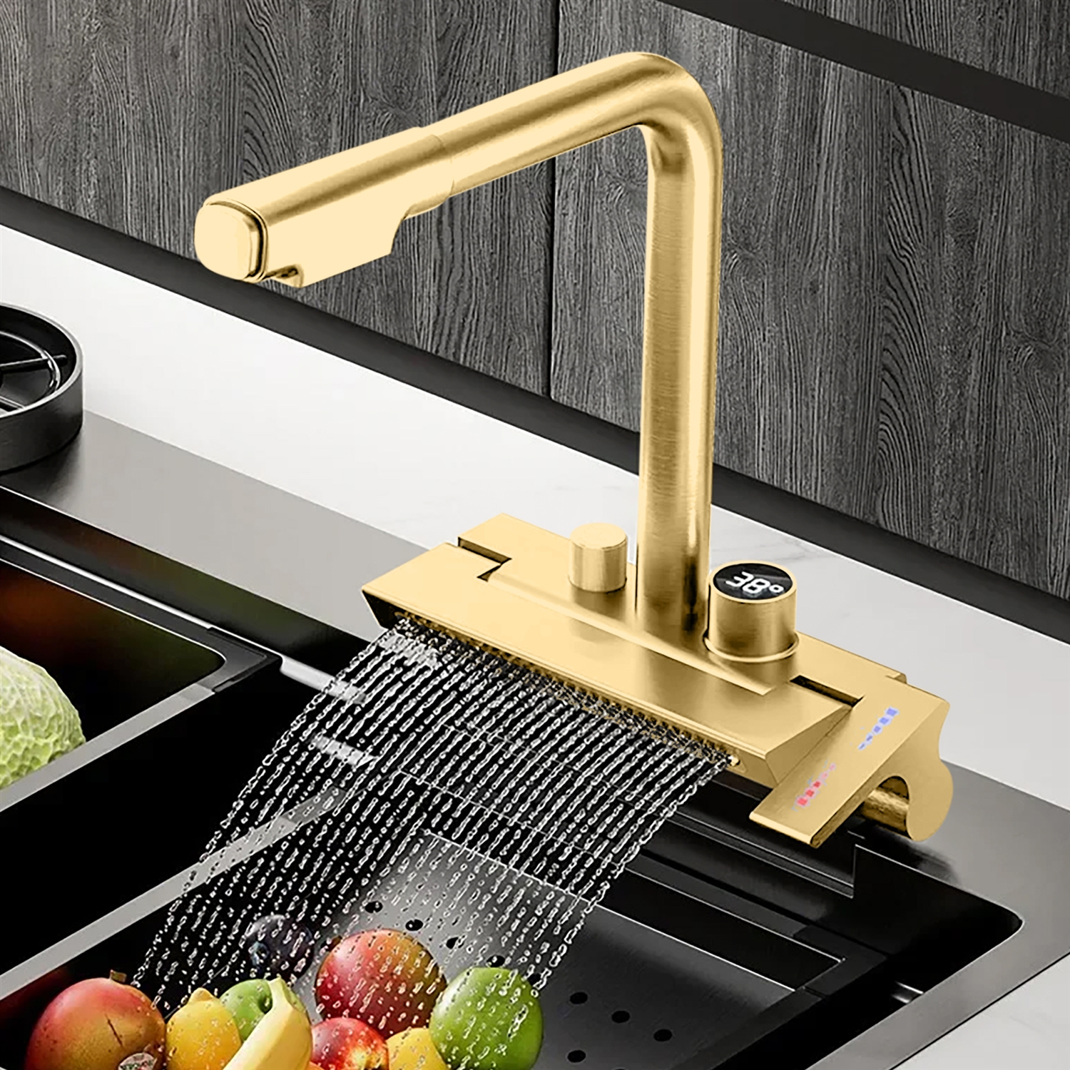 BathSelect Flot Brushed Gold Hot And Cold Multifunctional Kitchen Faucet
