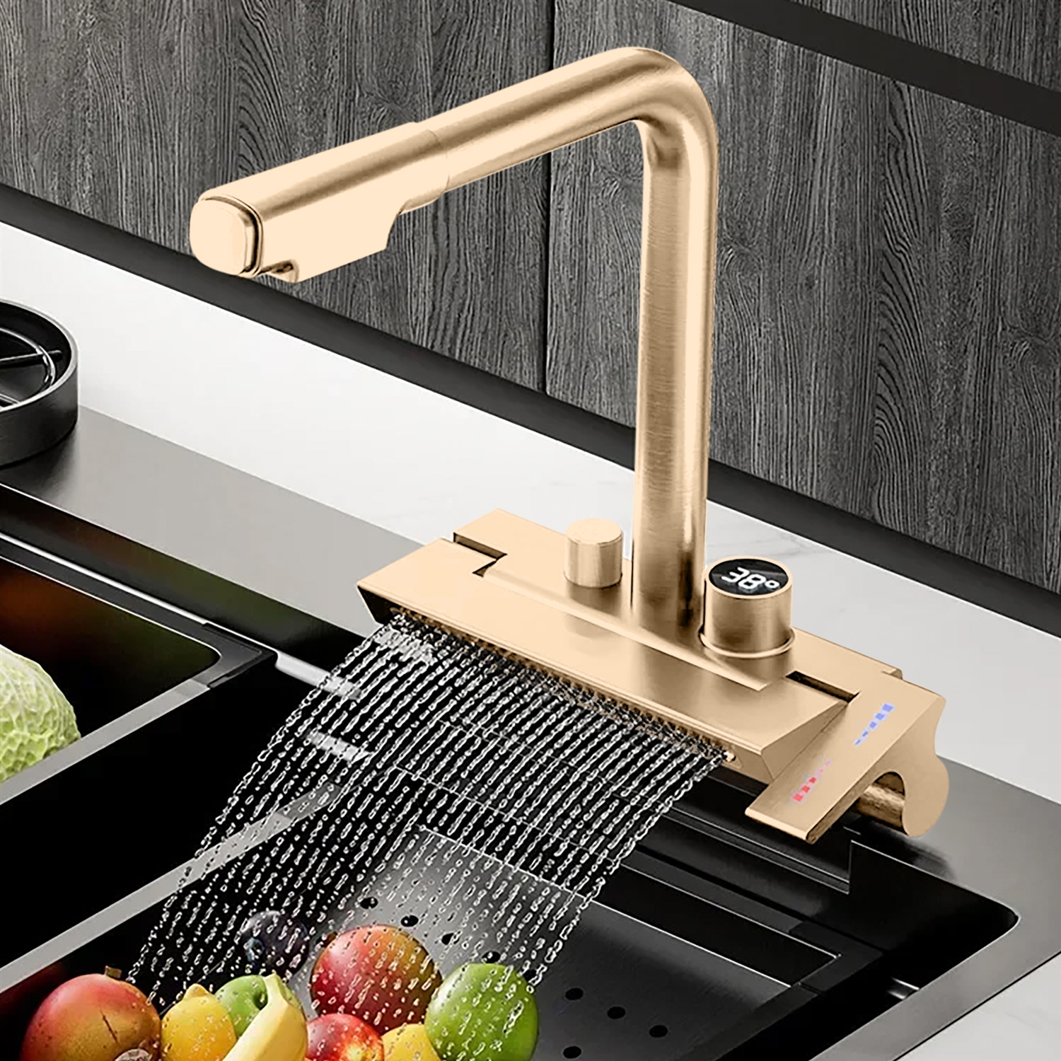 BathSelect Flot Champagne Hot And Cold Multifunctional Kitchen Faucet
