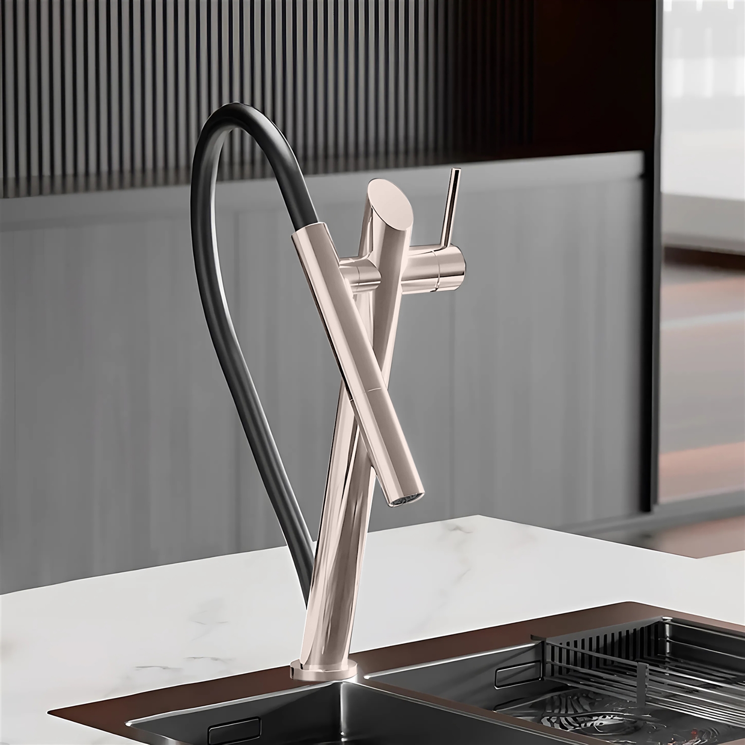 BathSelect Pluie Brushed Nickel Pull Out Magnetic Suction Kitchen Faucet
