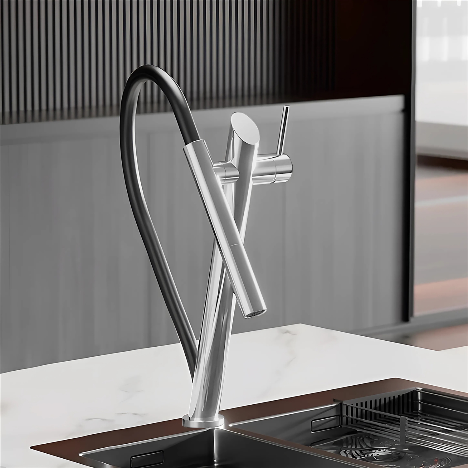BathSelect Pluie Chrome Pull Out Magnetic Suction Kitchen Faucet