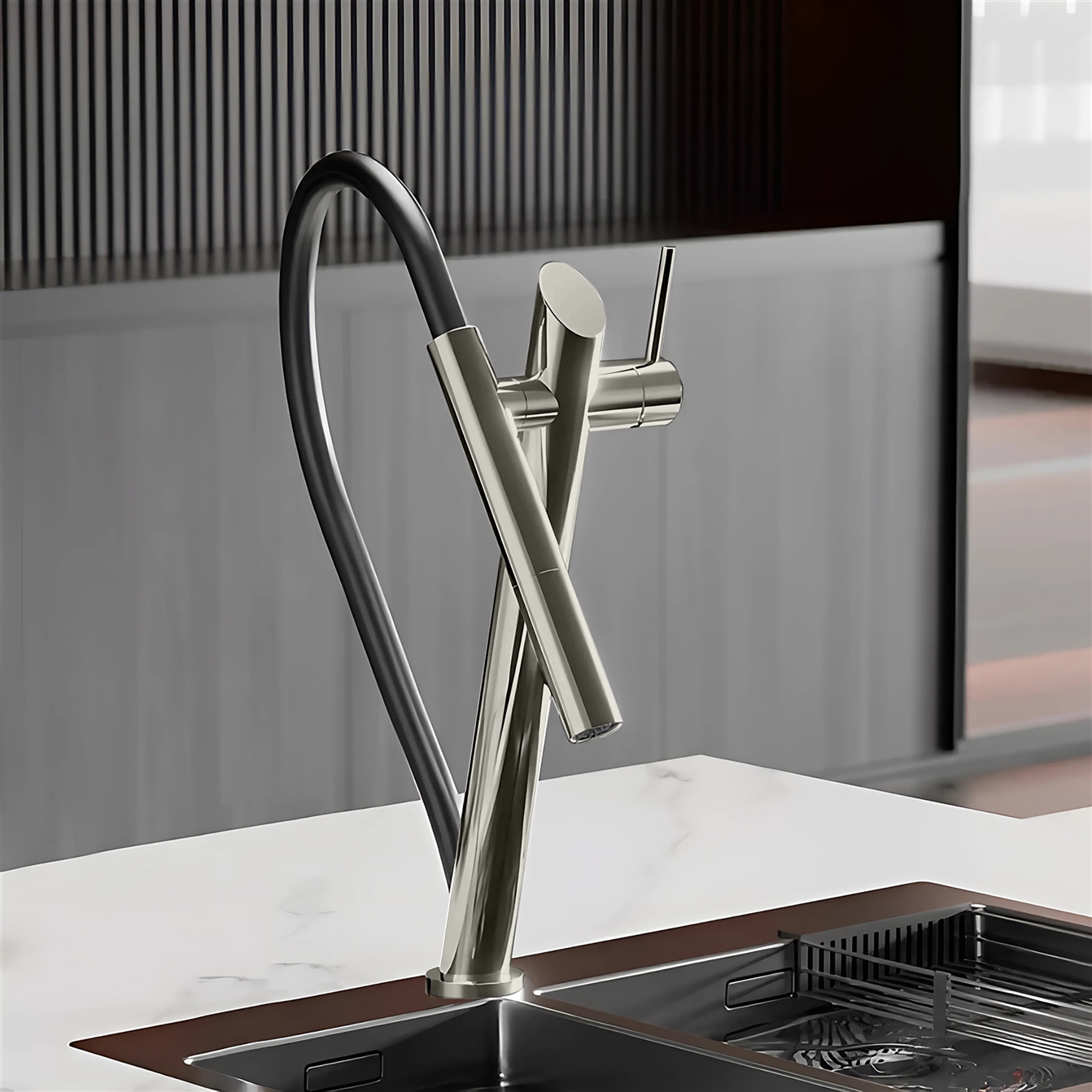 BathSelect Pluie Gun Metal Gray Pull Out Magnetic Suction Kitchen Faucet