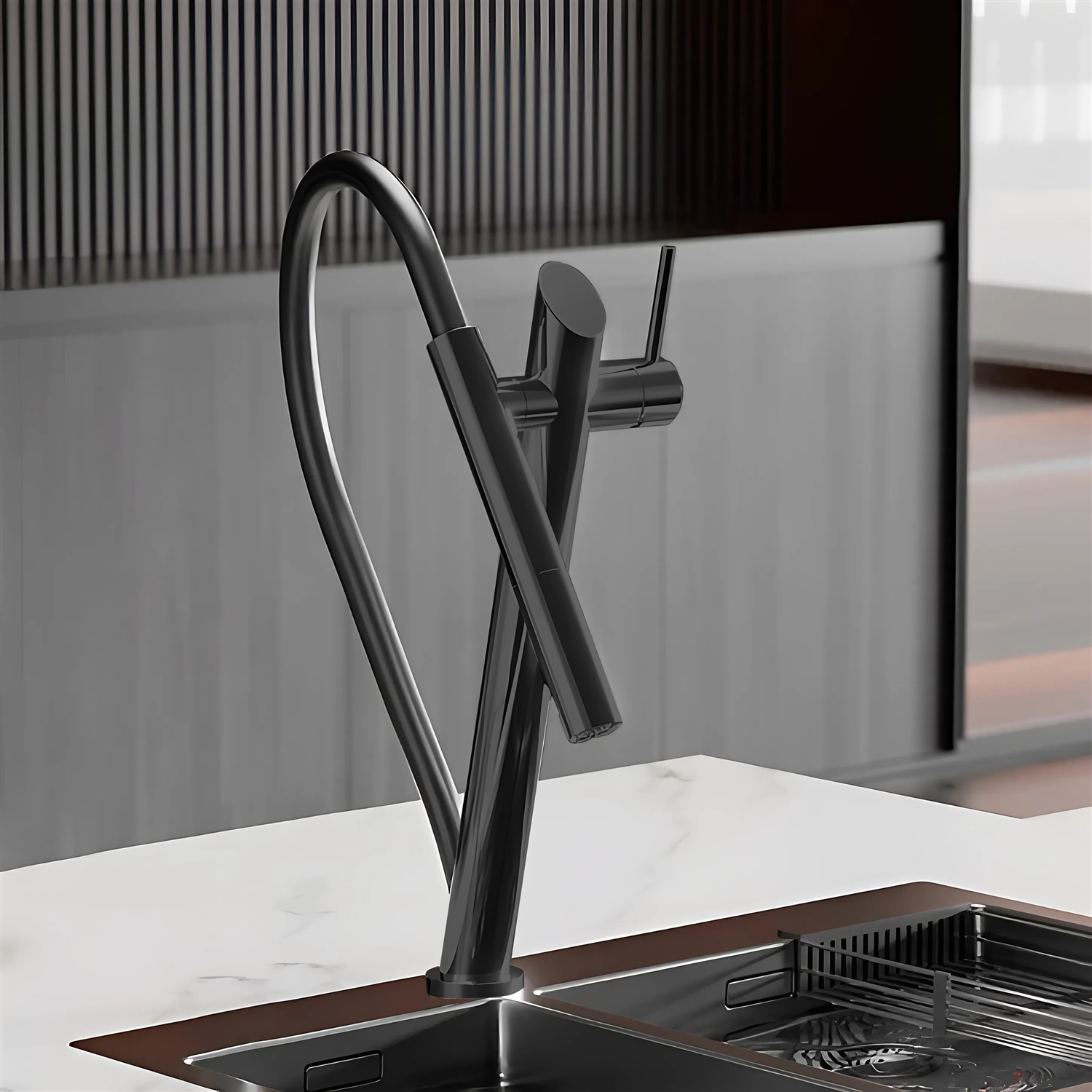 BathSelect Pluie Matte Black Pull Out Magnetic Suction Kitchen Faucet