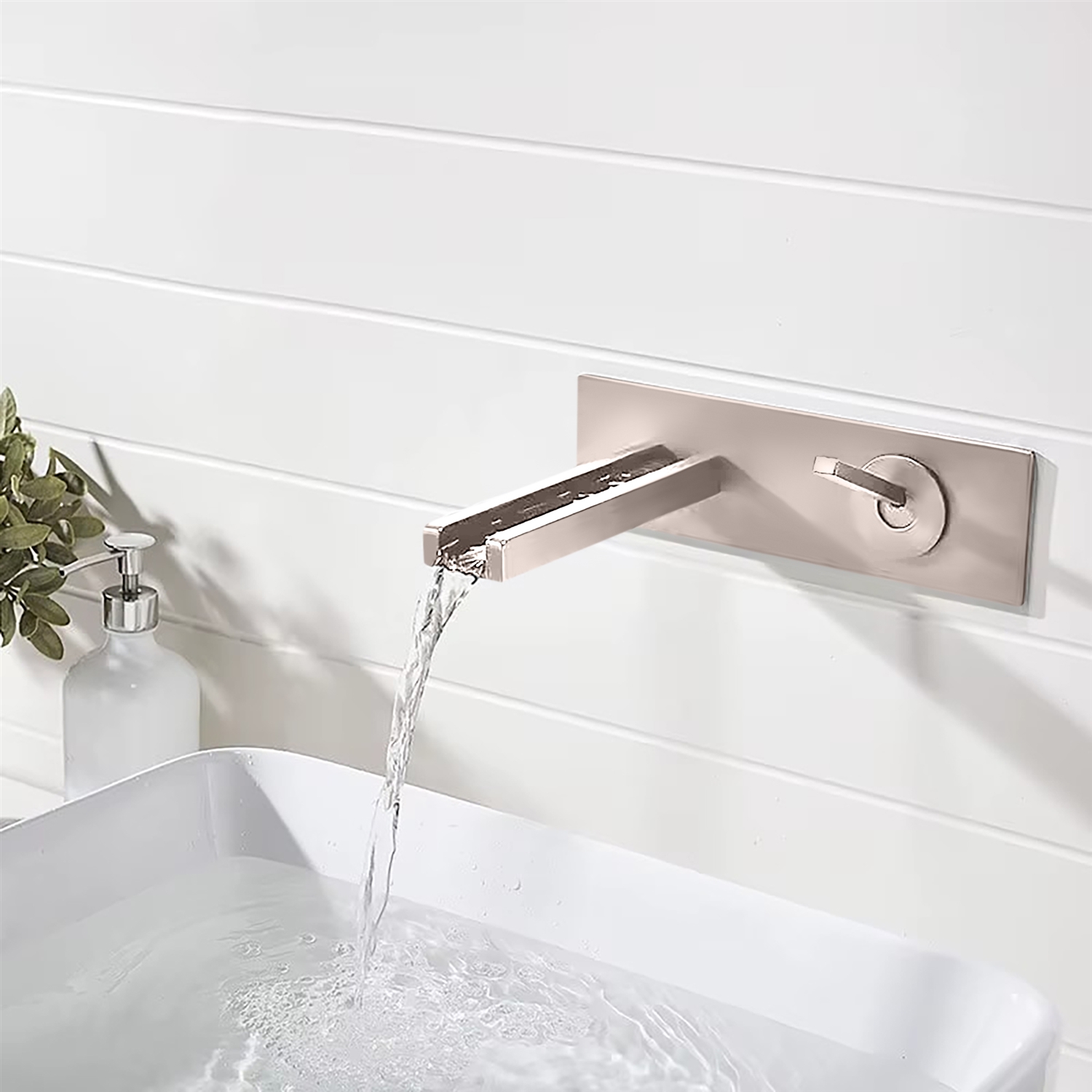 BathSelect Quelle Brushed Nickel Waterfall Hot and Cold LED Basin Faucet