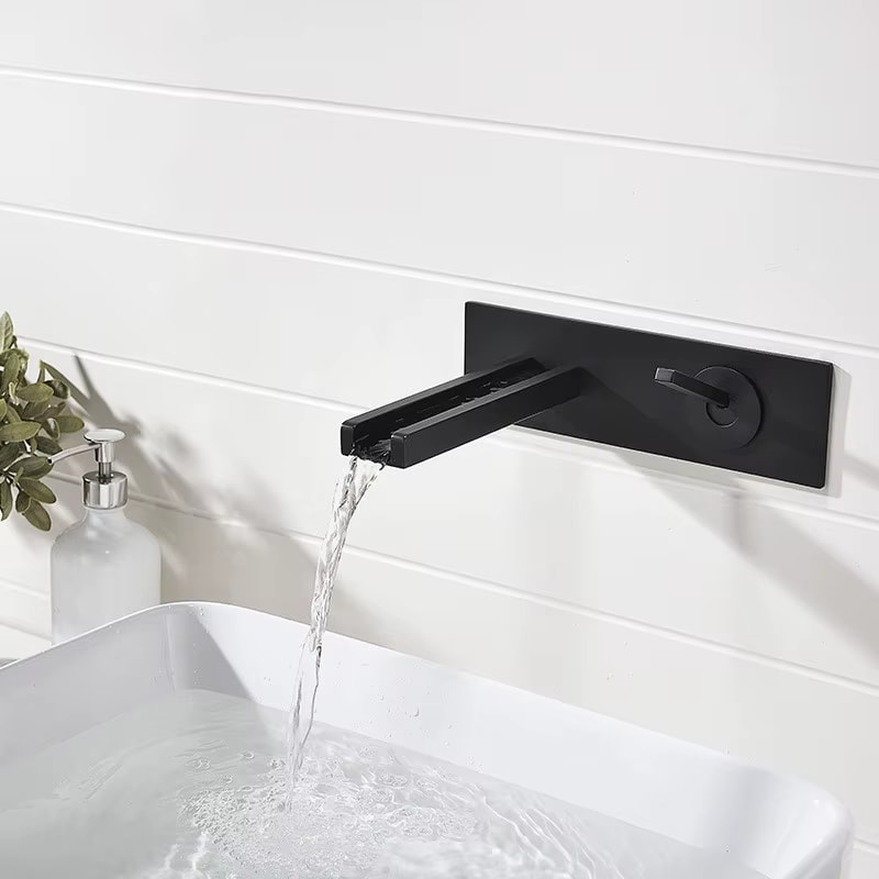 BathSelect Quelle Matte Black Waterfall Hot and Cold LED Basin Faucet