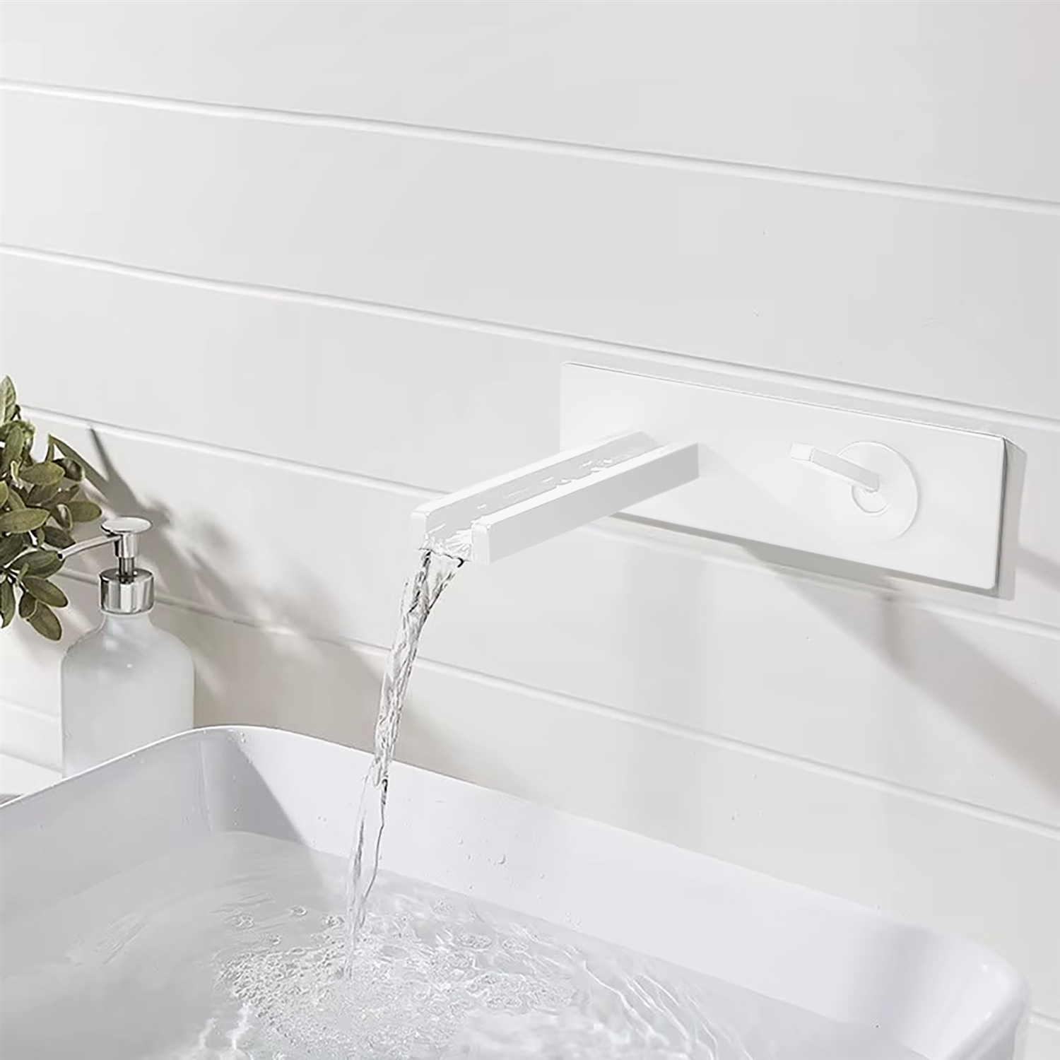 BathSelect Quelle Matte White Waterfall Hot and Cold LED Basin Faucet
