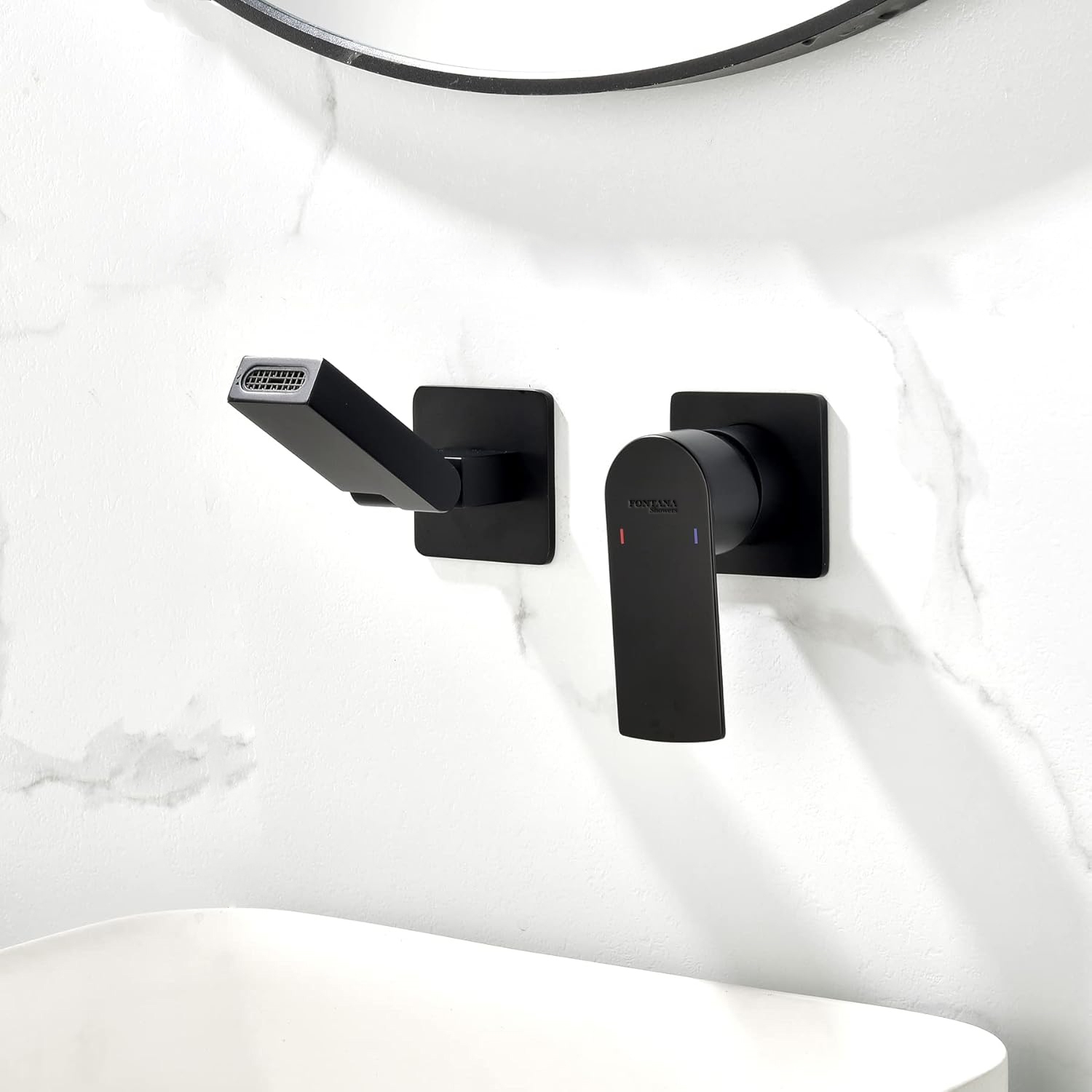 BathSelect Welle Matte Black Hot and Cold Wall Mounted Basin Faucet