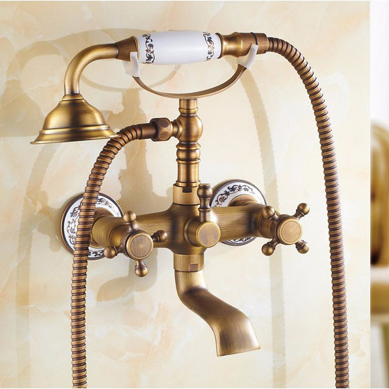 BathSelect Beautiful Antique Brass Bathroom Faucet with Hand-Held Shower