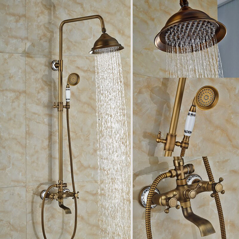 BathSelect Rain-Shower Antique Shower-Head 8" with Faucet & Hand Shower