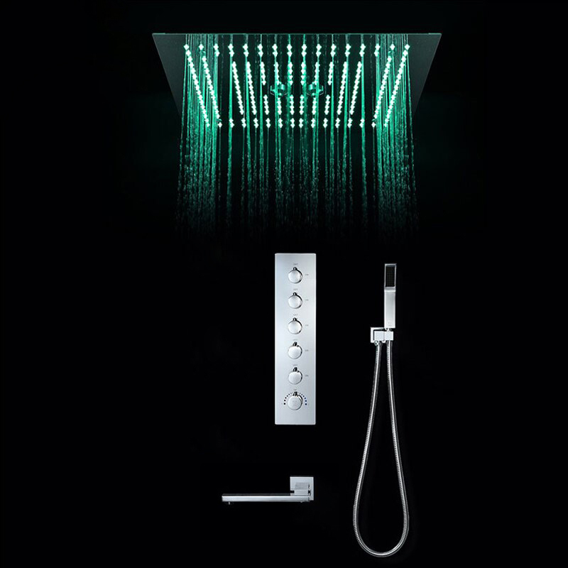 BathSelect Modern Design LED Rain Shower Head with Chrome Tub Spout