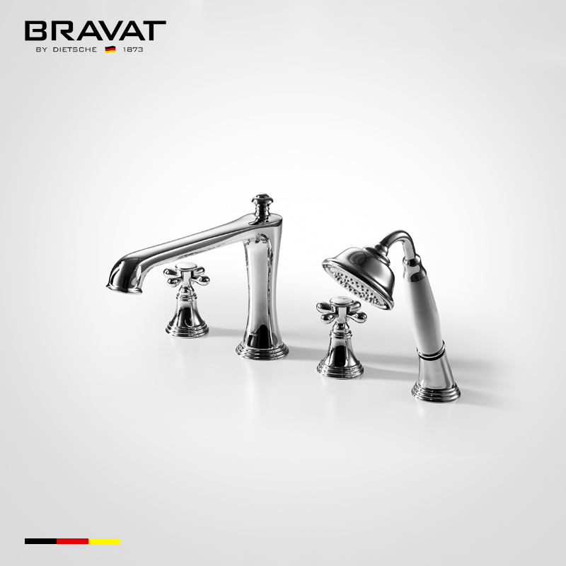 Bravat Dual Handle Bathtub Faucet With Handheld Shower In Chrome