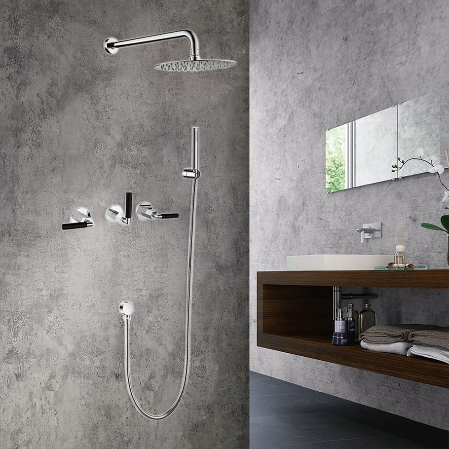 Seattle Contemporary Wall Mount Hot and Cold Bathroom Shower Set in Chrome Finish